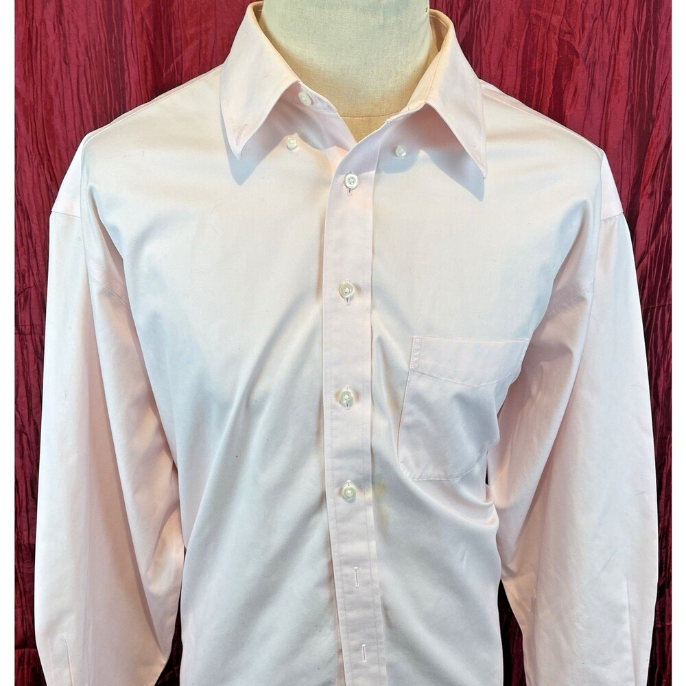 Mens Gold Label Roundtree Yorke Pink Pinpoint Cotton NoIron Dress Shirt 17.5x35